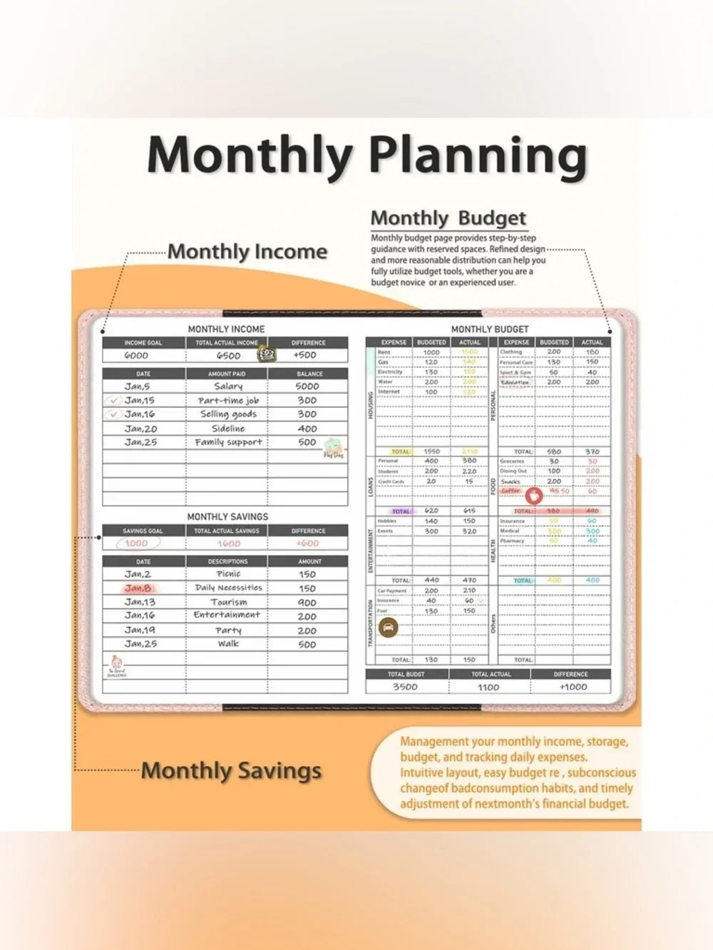 WEMATE Monthly Budget Finance Bill Organizer Planner Book with Lock NWT